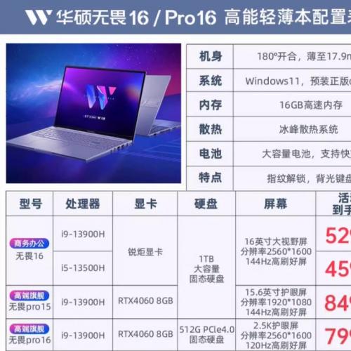 华硕无畏16 13代英特尔酷睿i9 高性能轻薄本16英寸笔记本电脑